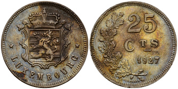 Люксембург 25 сантимов 1927 Шарлотта (1918-1964) KM 37 медно-никель 4577-711