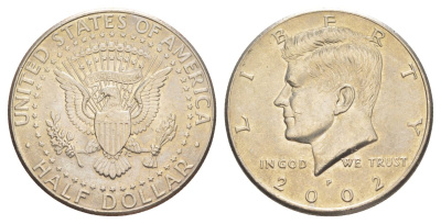 США 1/2 доллара (50 центов) 2002 D, Джон Кеннеди KM A202b медь плакированная медно-никелем aUNC 4542-512