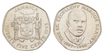 Ямайка 25 центов 1993 KM 147 сталь плакированная никелем UNC 4641-822