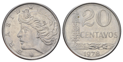 Бразилия 20 сентаво 1978 KM 579.1a нержавеющая сталь UNC 1978-542