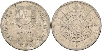 Португалия 20 эскудо 1986 KM 634 медно-никель 4572-1044
