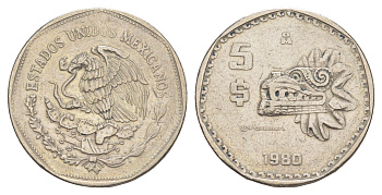Мексика 5 песо 1980 Mo KM 485 медно-никель 4637-643