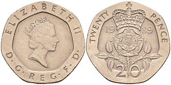 Великобритания 20 пенсов 1989 Елизавета II (1952-2022) KM 939, Spink 4361 (G2) медно-никель 4589-953