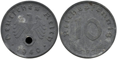 Германия 10 рейхспфеннигов 1940 G KM 101, J. 371 цинк 4116-551