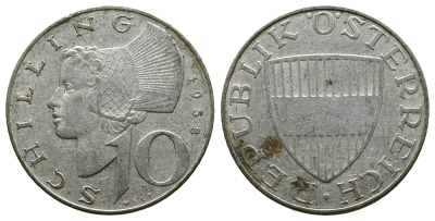 Австрия 10 шиллингов 1957  KM 2882 серебро     4384-235