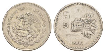 Мексика 5 песо 1980 Mo KM 485 медно-никель 4637-643