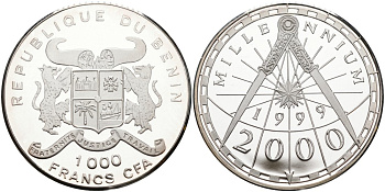 Бенин 1000 франков 1999 миллениум  серебро PROOF 01-076-45