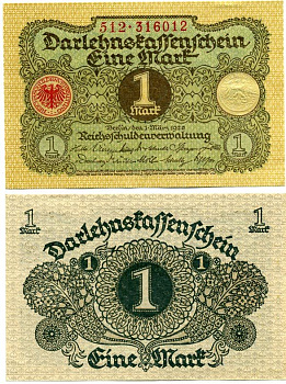 ГЕРМАНИЯ 1 МАРКА 1920 1 МАРТА 1920, ВЕЙМАРСКАЯ РЕСПУБЛИКА Pick 58 бумага аUNC 7548-64-3