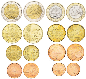 Словакия полный евронабор из 8 монет (1, 2, 5, 10, 20 и 50 евроцентов; 1 и 2 евро) 2009 KM 95, 96, 97, 98, 99, 100, 101 и 102 UNC 4648-1231-1237