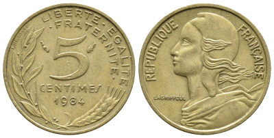 ФРАНЦИЯ 5 САНТИМОВ 1984 ТИП MARIANNE KM 933 медь алюминий никель 93-1315