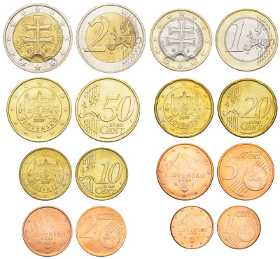 Словакия полный евронабор из 8 монет (1, 2, 5, 10, 20 и 50 евроцентов; 1 и 2 евро) 2009 KM 95, 96, 97, 98, 99, 100, 101 и 102 UNC 4648-1231-1237