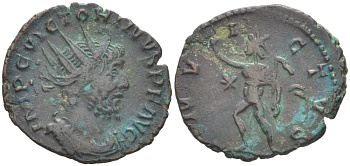 Римская Империя, императоры в Галлии антониниан 269 - 271 Викторин, IMP C VICTORINVS P F AVG, бюст императора / INVICTVS, бог Соль, Колония Агриппины (Кельн) RIC 114 биллон 1073-20-21