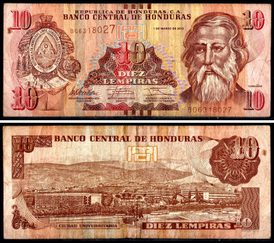 Гондурас 10 лемпир 2012 Pick 126a 99a бумага 3295-110-4-1