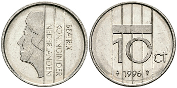 НИДЕРЛАНДЫ 10 ЦЕНТОВ 1996 БЕАТРИКС KM 203 никель 96-558