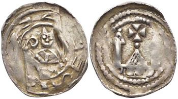 Австрия, Зальцбург 1 пфенниг 1170-1200 Адальберт III Богемский (1168-1177, 1183-1200) серебро 413-214