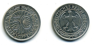 Германия 50 рейхспфеннигов 1928 A KM 49, J.324 никель 58-235