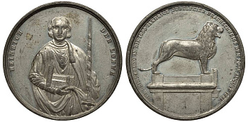 ГЕРМАНИЯ МЕДАЛЬ 1861 В ЧЕСТЬ 1000-ЛЕТИЯ ГОРОДА БРАУНШВЕЙГ, АВЕРС: ГЕРЦОГ ГЕНРИХ 'ЛЕВ' С МЕЧОМ, РЕВЕРС: ПАМЯТНИК ЛЬВУ, ДИАМЕТР 46 ММ. цинк 1091-1-41