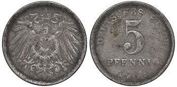 ГЕРМАНИЯ 5 ПФЕННИГОВ 1915 A, KM 19, J. 297 железо 45-1143