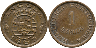 Португальская Ангола 1 эскудо 1963 KM 76 бронза 33-915