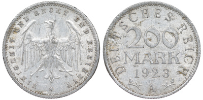 Германия 200 марок 1923 A KM 35, J. 304, Weege 22 алюминий 4604-541
