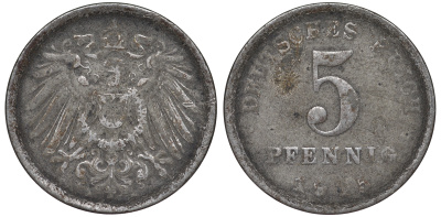 ГЕРМАНИЯ 5 ПФЕННИГОВ 1915 A, KM 19, J. 297 железо 45-1143