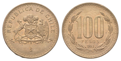 Чили 100 песо 1993 KM 226 алюминиевая бронза 4663-422