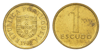 Португалия 1 эскудо 1982 KM 614 никель латунь 4651-821