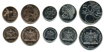 Тринидад и Тобаго лот из 5 монет 2003-2005 1, 5, 10, 25, 50 центов UNC M77-07