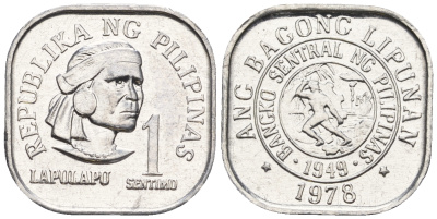 Филиппины 1 сентимо 1978 вождь острова Мактан Лапу-Лапу KM 205 алюминий  UNC  220-1113