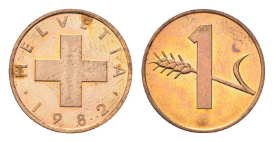 Швейцария 1 раппен 1982 KM 46 бронза UNC 4708-266