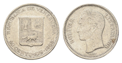 Венесуэла 50 сентимо 1965 Симон Боливар Y 41 никель 4705-529