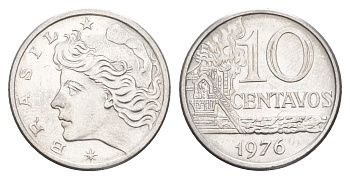 Бразилия 10 сентаво 1976 KM 578.1a нержавеющая сталь UNC 4644-438