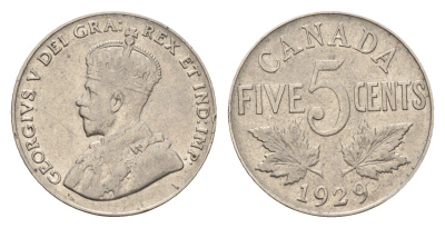 Канада 5 центов 1929 Георг V (1910-1936) KM 29 никель 4679-654
