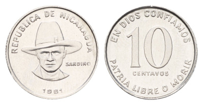 Никарагуа 10 сентаво 1981 год-тип KM 50 алюминий UNC 26-416