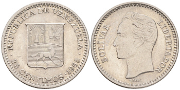 Венесуэла 25 сентимо 1965 Симон Боливар KM 40 никель 192-245