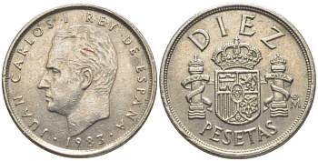 ИСПАНИЯ 10 ПЕСЕТ 1983 ХУАН КАРЛОС I KM 827 медно-никель 116-614