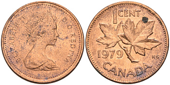 Канада 1 цент 1979 Елизавета II (1952-2022), кленовый лист KM 59.2 бронза   4147-266