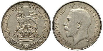 Великобритания 1 шиллинг 1921 Георг V (1910-1936) KM 816a, Spink 4023А серебро 1518-1315