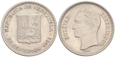 Венесуэла 25 сентимо 1965 Симон Боливар KM 40 никель 192-245