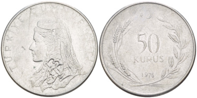 Турция 50 курушей 1976 Анатолийская невеста KM 899 нержавеющая сталь 65-656