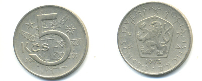 Чехословакия 5 крон 1973 KM 60 медно-никель 93-113