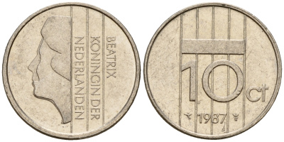 Нидерланды 10 центов 1987 Беатрикс (1980-2013) KM 203 никель    4598-367