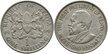 Кения 1 шиллинг 1969 Джомо Кениата KM 14 медно-никель 4529-1021