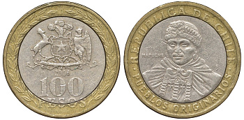 Чили 100 песо 2006 индейцы Мапуче KM 236 биметалл 72-112