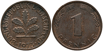 ФРГ 1 пфенниг 1973 J KM 105, J.380 сталь плакированная медью 99-325