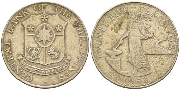 Филиппины 25 сентаво 1966 KM 189.1 медь никель цинк 219-951