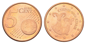 Кипр 5 евроцентов 2008 KM 80 сталь плакированная медью BU 4649-1126