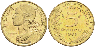 Франция 5 сантимов 1984 тип Марианна KM 933 никель алюминий медь    4594-1142