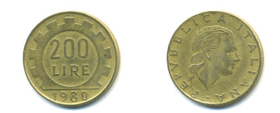 Италия 200 лир 1980 R, шестерня KM 105 алюминиевая бронза 89-724