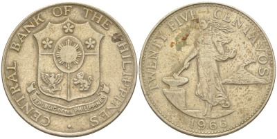 Филиппины 25 сентаво 1966 KM 189.1 медь никель цинк 219-951